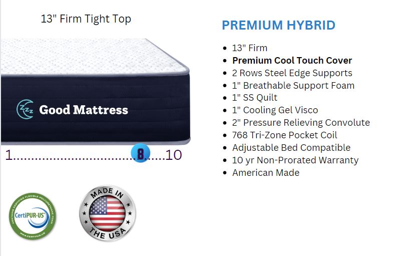 13" Premium Cushion-Firm Hybrid with Cooling Cover - Plus Sized Sleeper Approved!
