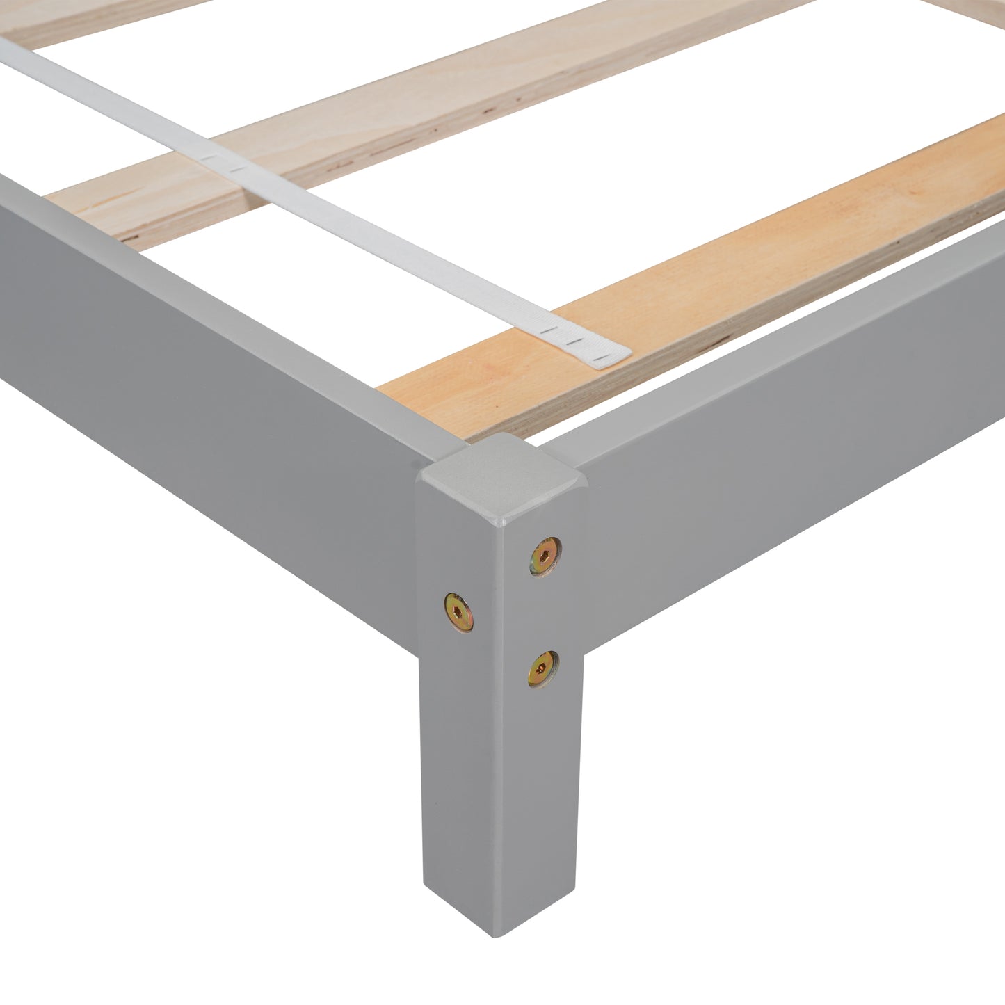 Full House-Shaped Headboard Bed with Handrails, Slats, Grey