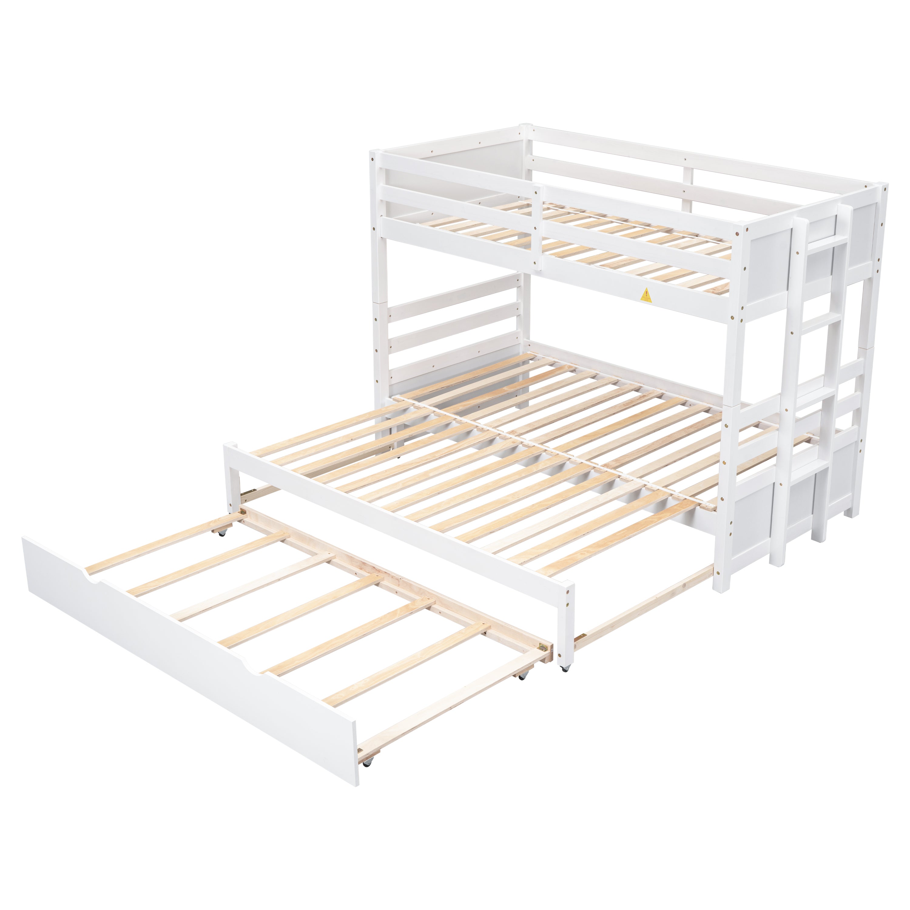 Twin over Pull-out Bunk Bed with Trundle, White