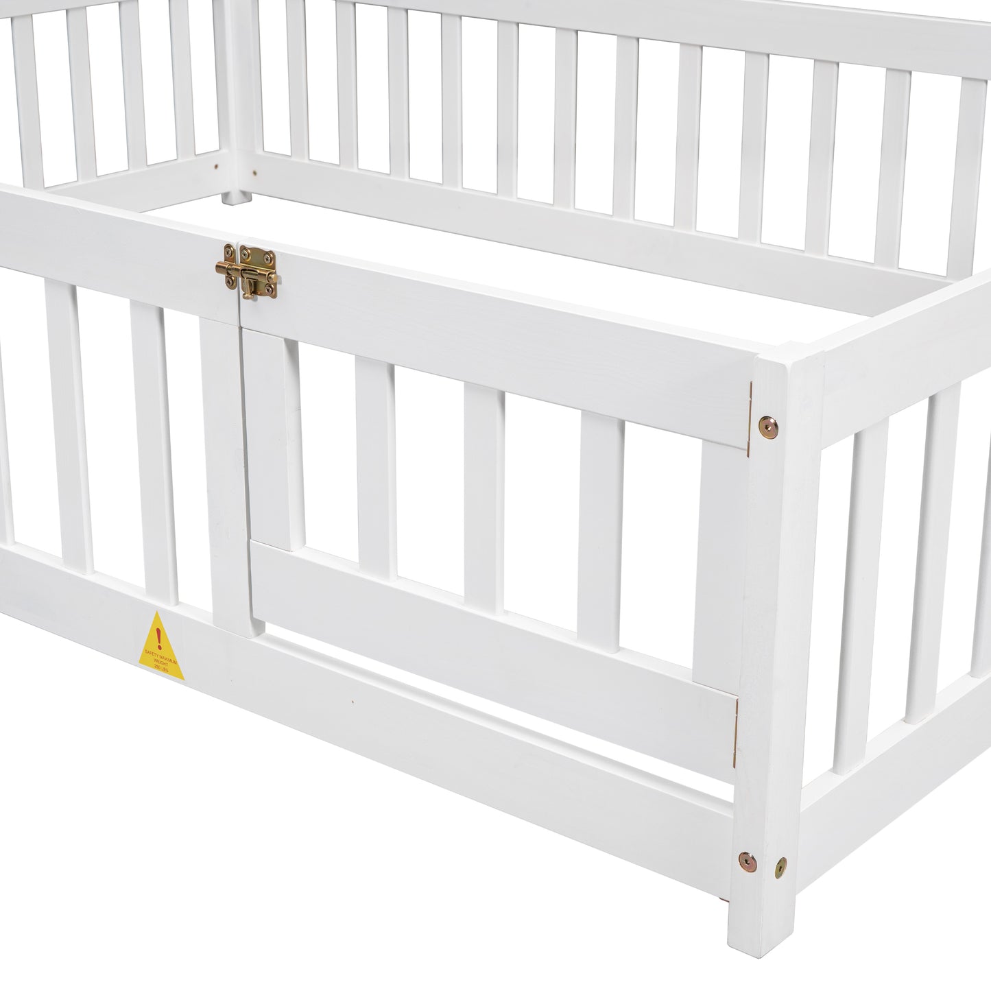 Full House-Shaped Headboard Floor Bed with Fence ,White