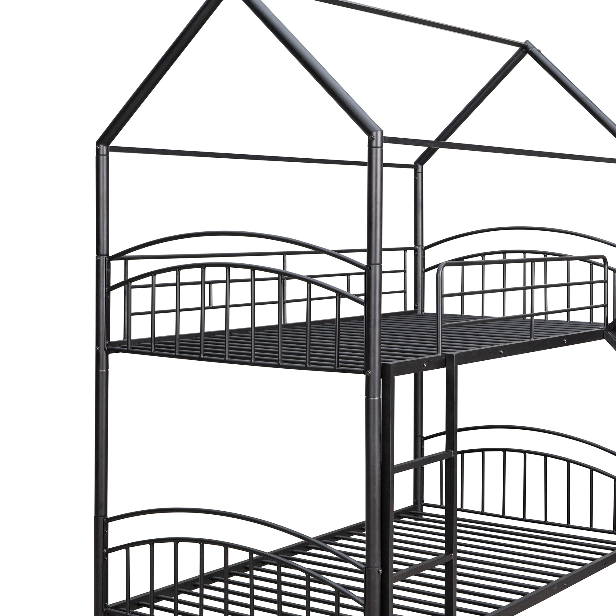 Twin Over Twin Metal Bunk Bed With Slide,Kids House Bed Black