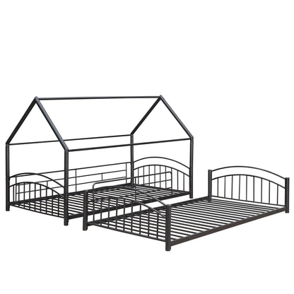 Twin Over Twin Metal Bunk Bed With Slide,Kids House Bed Black