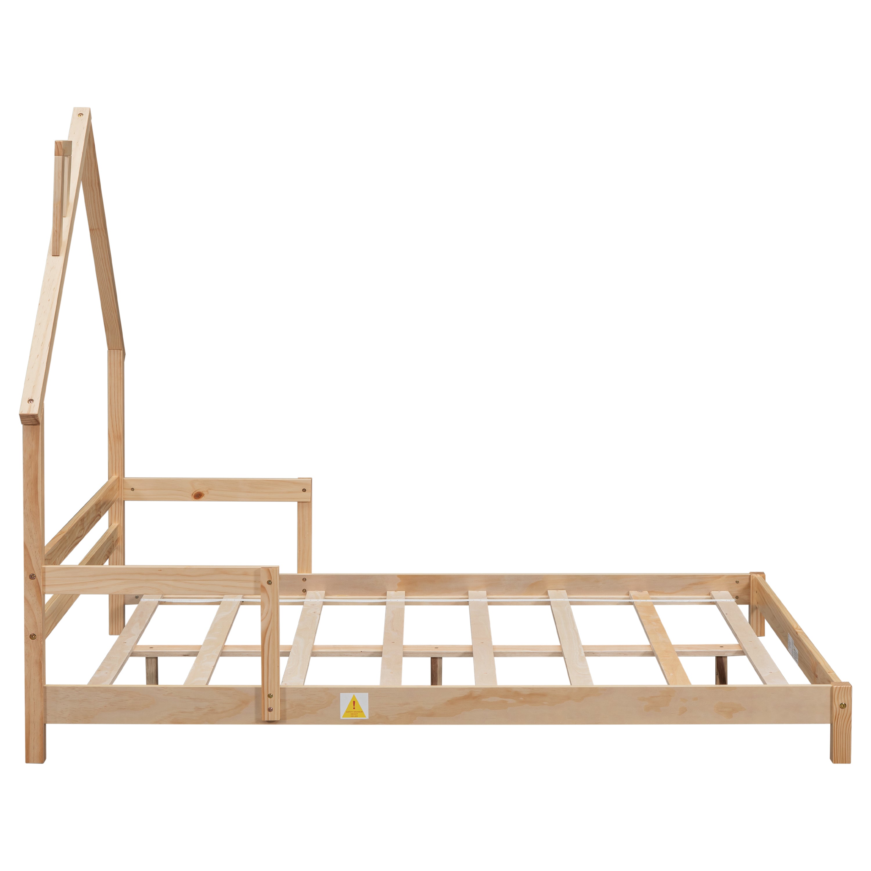 Full House-Shaped Headboard Bed with Handrails ,slats
,Natural