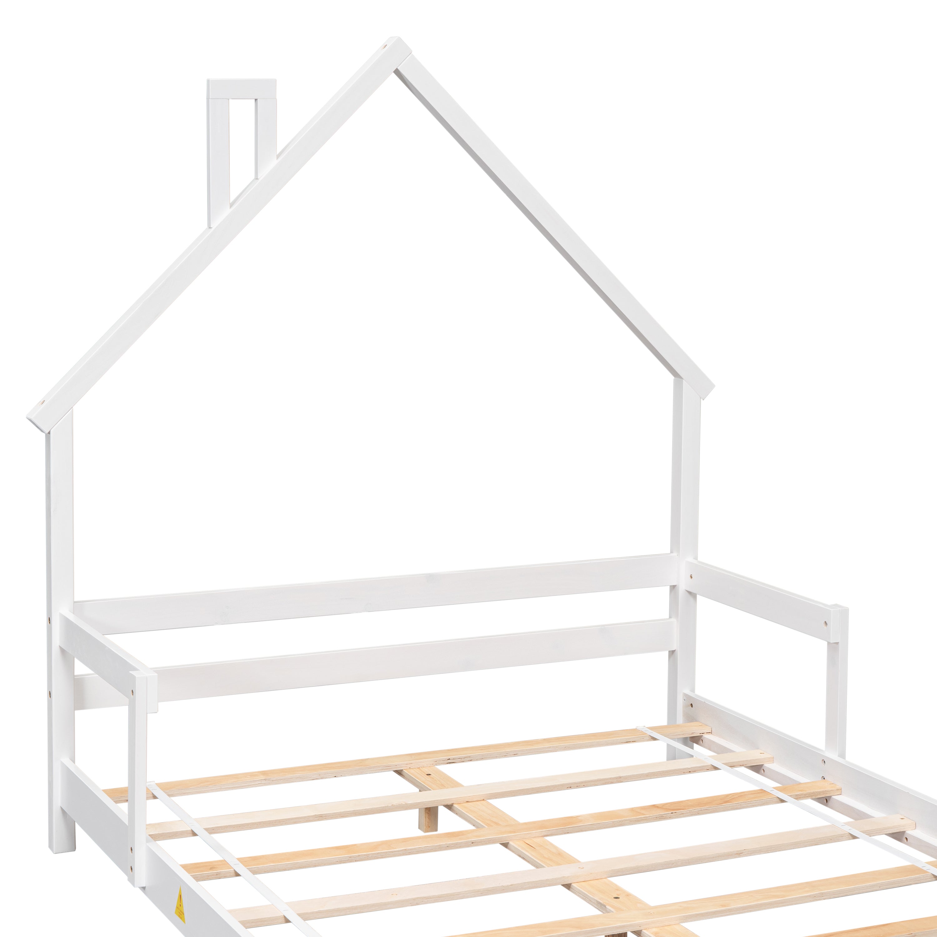 Full House-Shaped Headboard Bed with Handrails ,slats ,White