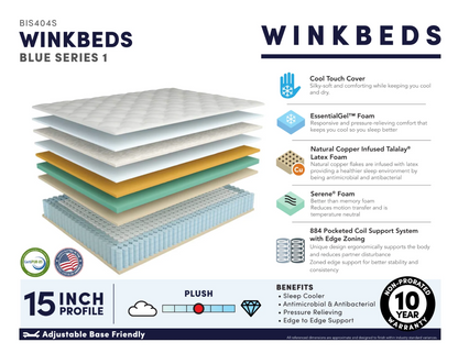 WINK Blue Series 1 Hybrid Mattress Cooling, Latex, 15"